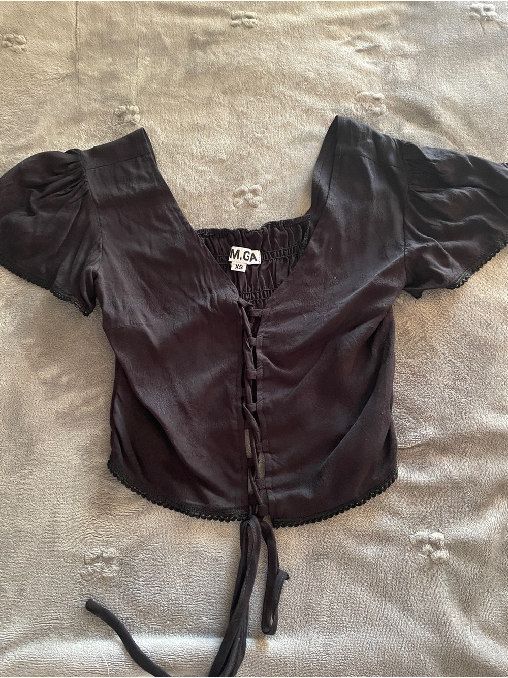 I AM GIA Black Lace-Trim Tie-Front Women’s Top